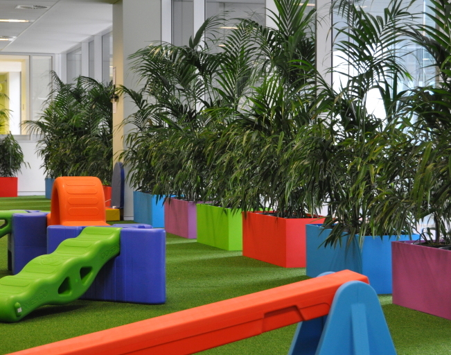 Urban12s with Ficus and Kentia Palm surround the play area.