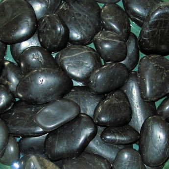 A simple closeup of polished black pebbles.