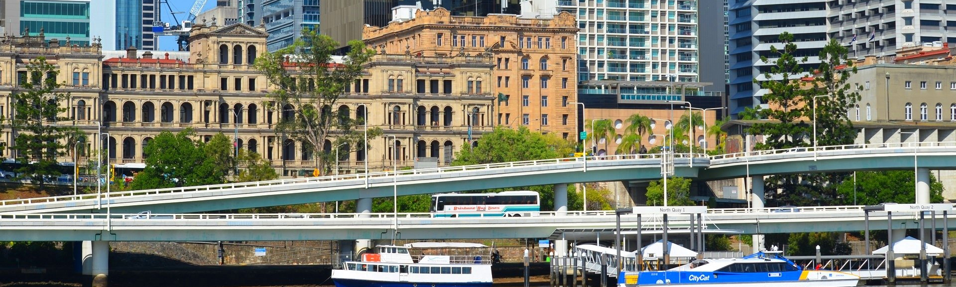 Image showing freeways crossing the Brisbane River Qld with offices in the background.